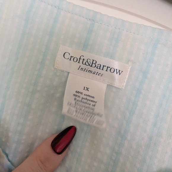 Vintage Croft And Barrow GreenBlue Striped Button-Up Nightiewith Embroidery 1x - Picture 7 of 9